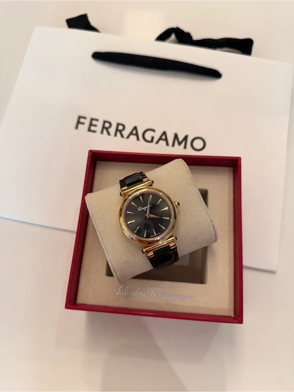 Salvatore Ferragamo Idillio SFYP01122 Black Croc Embossed 36mm Rose Gold Watch